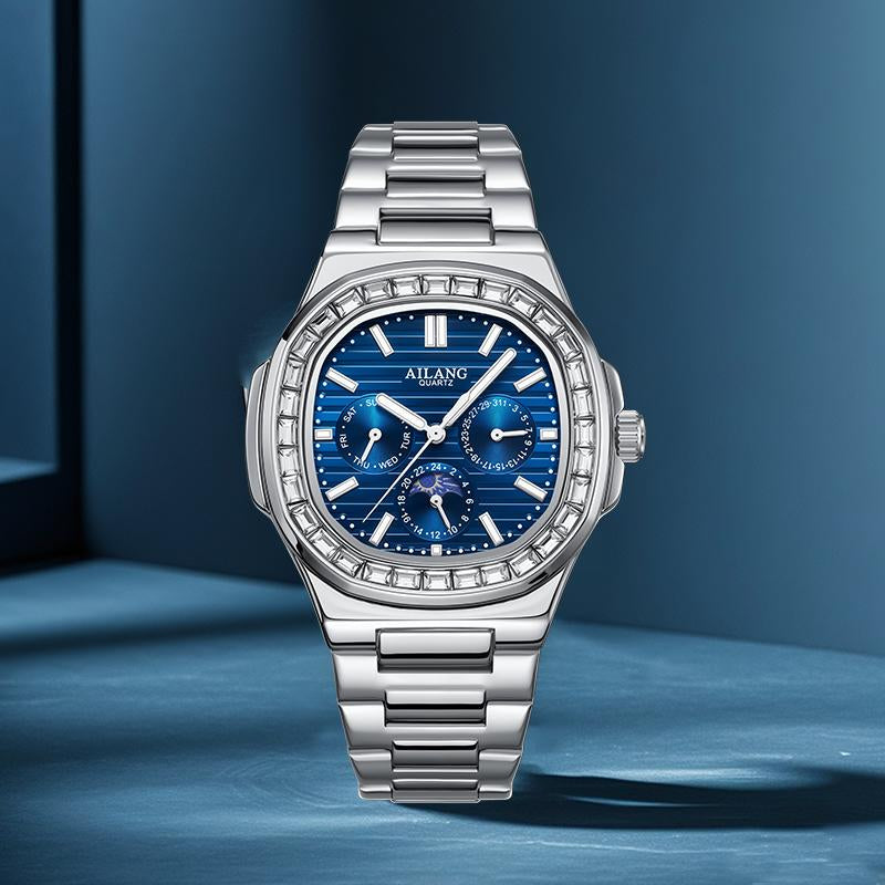 AILANG Exquisite Watch, Elegant Quartz Watch with Luminous Hand, Classic Business Rhinestone, and a Striking Blue Watch Face, a Stylish Gift for Any Occasion. - Kiki of DC Styles Store