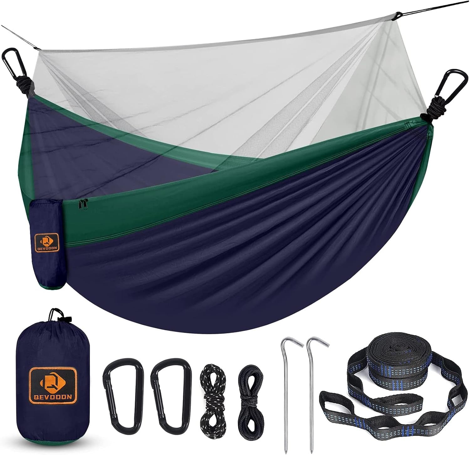 Camping Hammock with Net,Travel Portable Lightweight Hammocks with Tree Straps and Solid D-Shape Carabiners,Parachute Nylon Hammock for Outsides Backpacking Beach Backyard Patio Hiking - Kiki of DC Styles Store