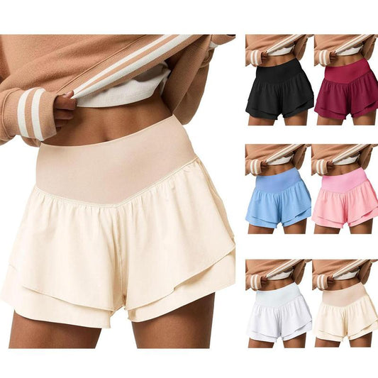 Womens High Waisted Tiered Ruffle Athletic Shorts - Built-in Compression for Running and Tennis - Kiki of DC Styles Store