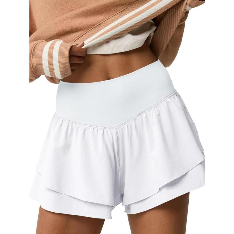 Womens High Waisted Tiered Ruffle Athletic Shorts - Built-in Compression for Running and Tennis - Kiki of DC Styles Store