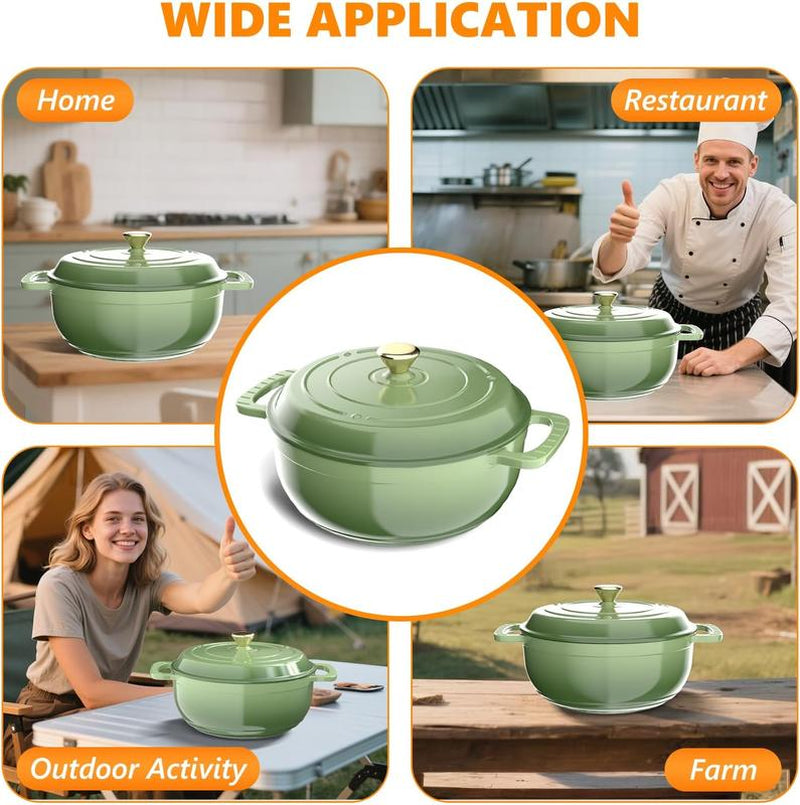 ROVSUN Enameled Cast Iron round Dutch Oven, 5/6/7.5QT Pot with Lid &Dual Handles with Silicone Gloves,Oven Safe up to 500°F, Heavy-Duty Pre-Seasoned Cookware for Bread Baking, Braising, Stews, Roasting, Sage Green - Kiki of DC Styles Store