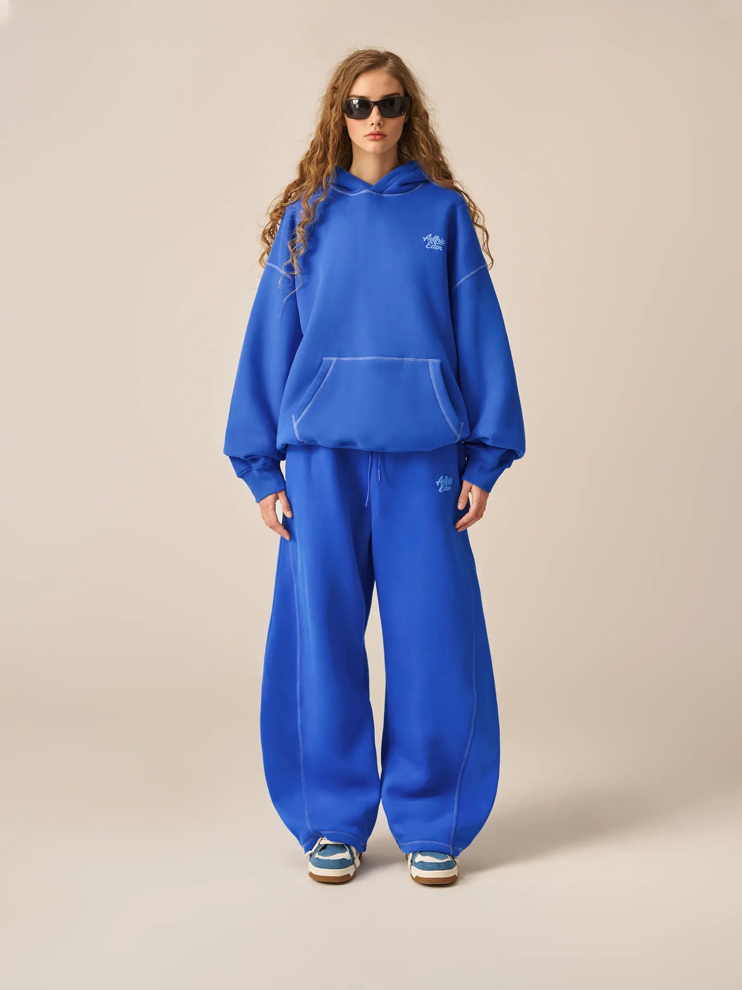 Aelfric Eden Y2K Cropped Hoodie Baggy Barrel Sweatpants Set 2 Piece Outfits Cozy Fleece Lounge Sweatsuit