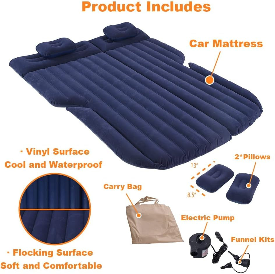 Car Air Mattress, Inflatable Car Mattress for Back Seat, Car Bed with Air Pump, Home Sleeping Pad (SUV Blue) - Kiki of DC Styles Store