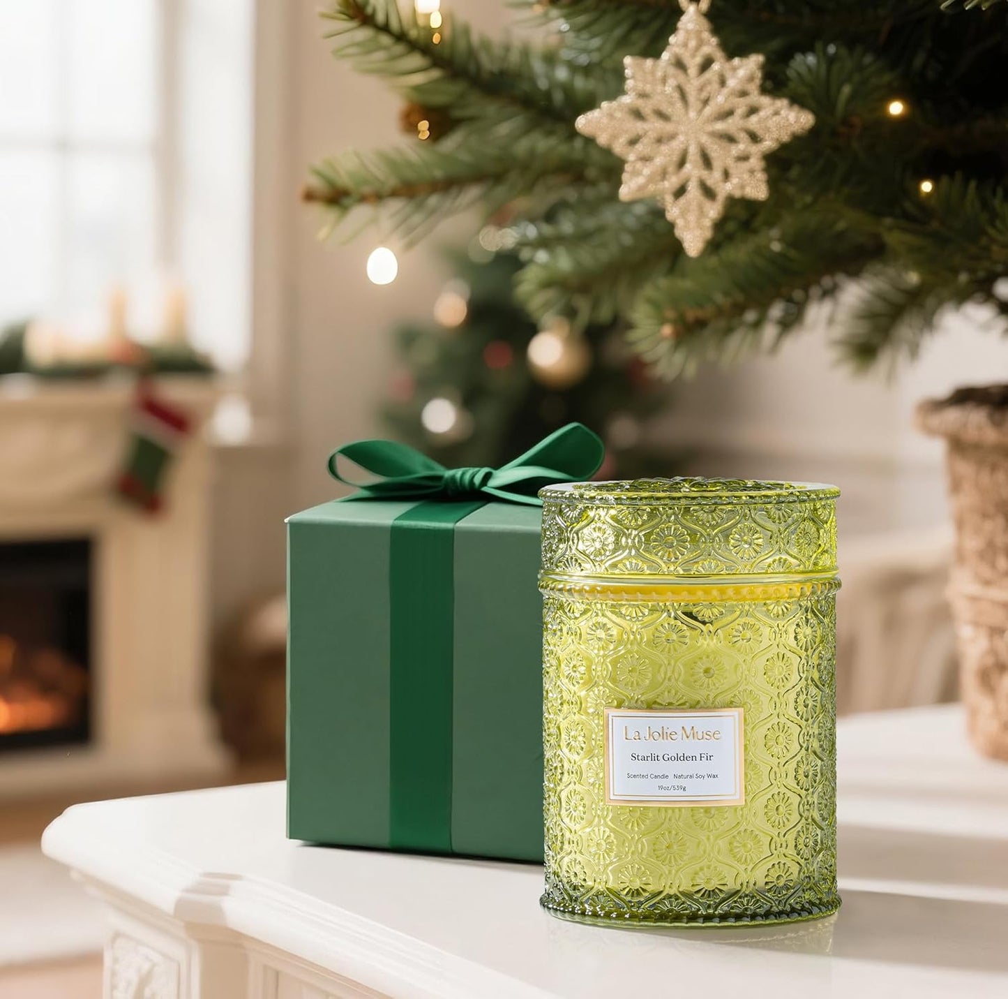 Fir & Cedarwood Candle, Christmas Candles for Home Scented, 19 Oz Large Wood Wicked Candle Gifts for Women&Men, 90 Hours Long Burning, Starlit Golden Fir - Kiki of DC Styles Store