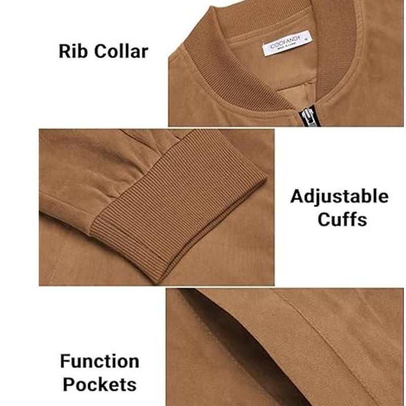 COOFANDY Men'S Casual Sports Jacket Retro Lightweight Suede Baseball Jacket, Fashionable Street Style Jacket, Suede Fabric Fashionable Comfortable Jacket, Men'S Top Coat, Men'S Jacket Coat - Kiki of DC Styles Store