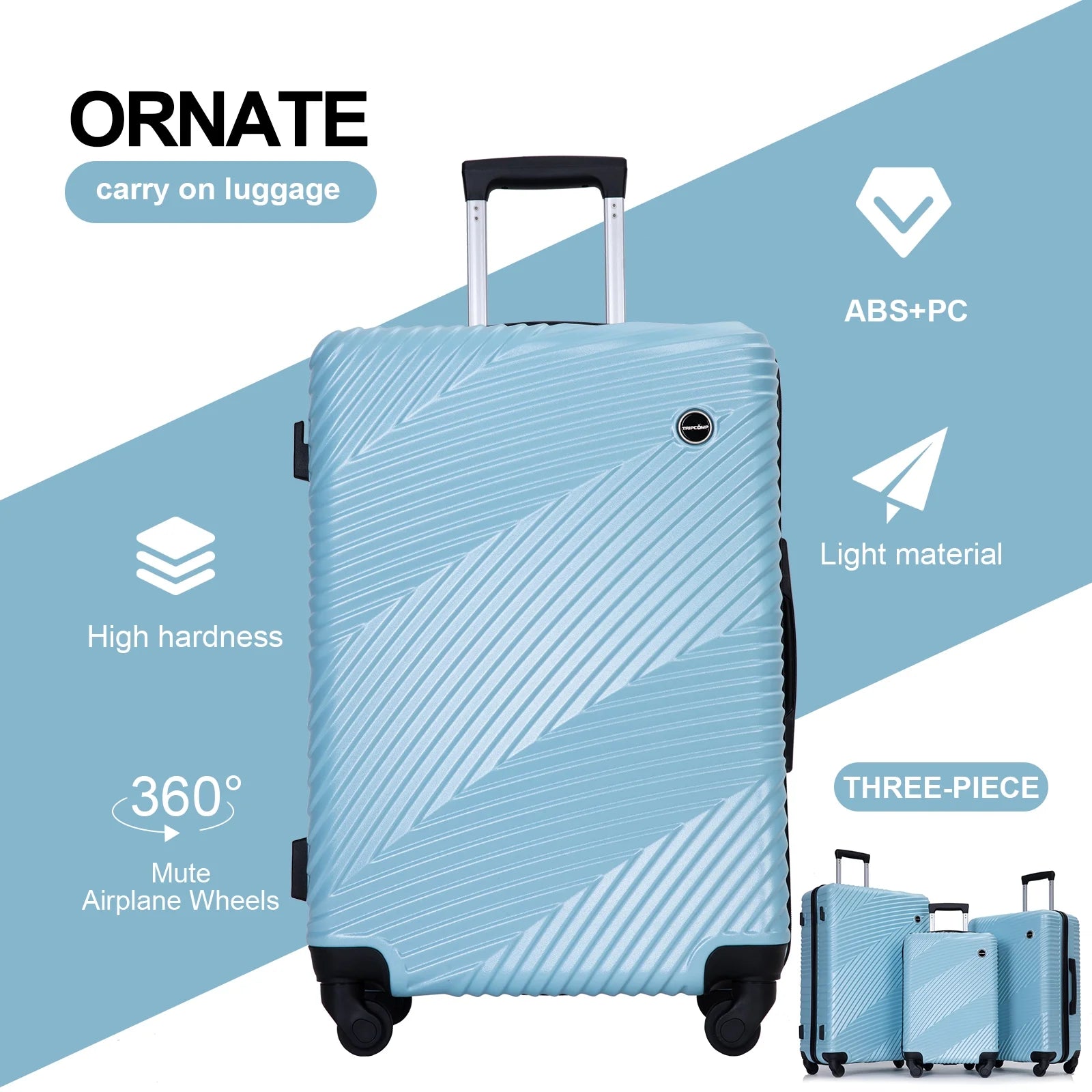 Luggage 3 Piece Set,Suitcase with Spinner Wheels Hardside Lightweight Luggage 20In24In28In.(Aqua Blue)