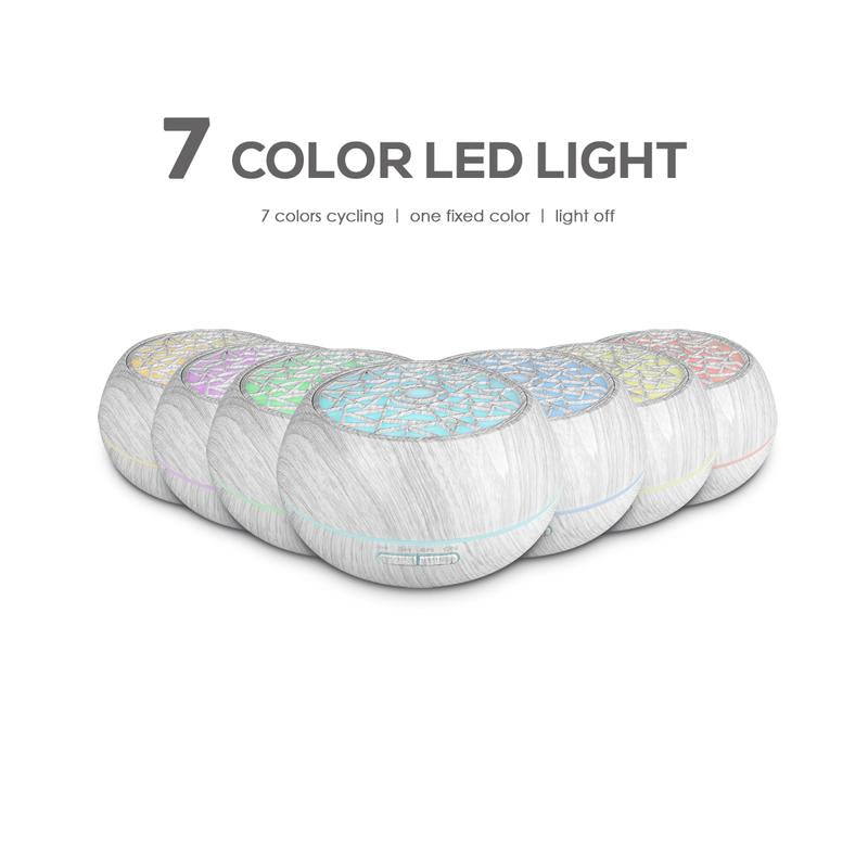 Family-Sized 550ml Ultrasonic Air Humidifier and Aroma Diffuser with Wood Grain Design, Remote Control, 7 LED Mood Lights, and 6 Essential Oils for Home Wellness and Aromatherapy - Kiki of DC Styles Store