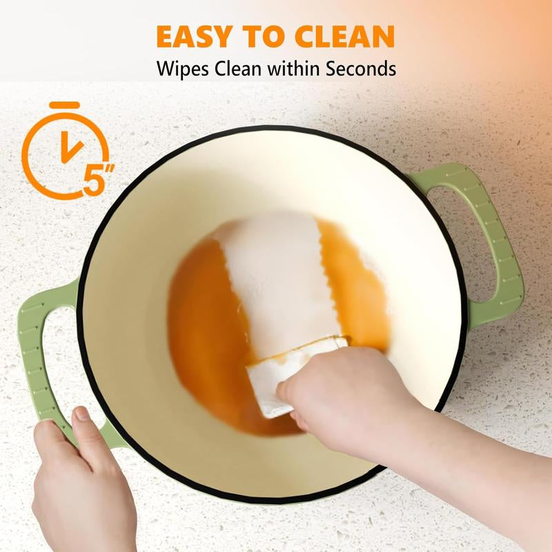 ROVSUN Enameled Cast Iron round Dutch Oven, 5/6/7.5QT Pot with Lid &Dual Handles with Silicone Gloves,Oven Safe up to 500°F, Heavy-Duty Pre-Seasoned Cookware for Bread Baking, Braising, Stews, Roasting, Sage Green - Kiki of DC Styles Store