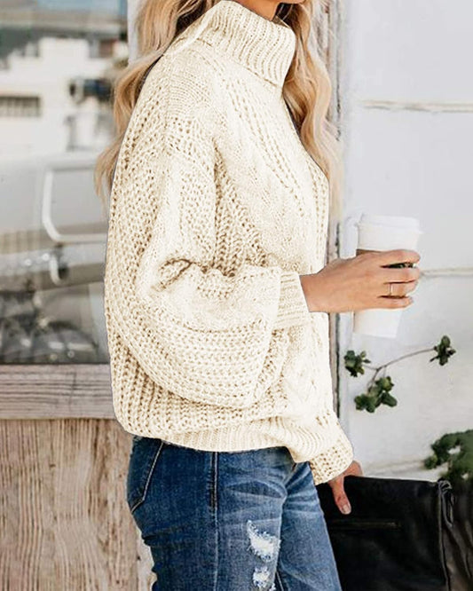 Chic Ballon Sleeve Winter Turtleneck Chunky Sweater Slouchy Oversized Loose Pullover Outerwear Warm Thick - Kiki of DC Styles Store