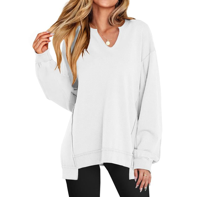 Oversized V Neck Sweatshirt for Women - Stylish Lightweight Long Sleeve Tunic for Winter Casual Wear and Teen Fashion - Kiki of DC Styles Store