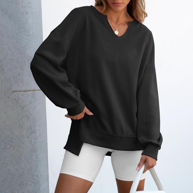Oversized V Neck Sweatshirt for Women - Stylish Lightweight Long Sleeve Tunic for Winter Casual Wear and Teen Fashion - Kiki of DC Styles Store