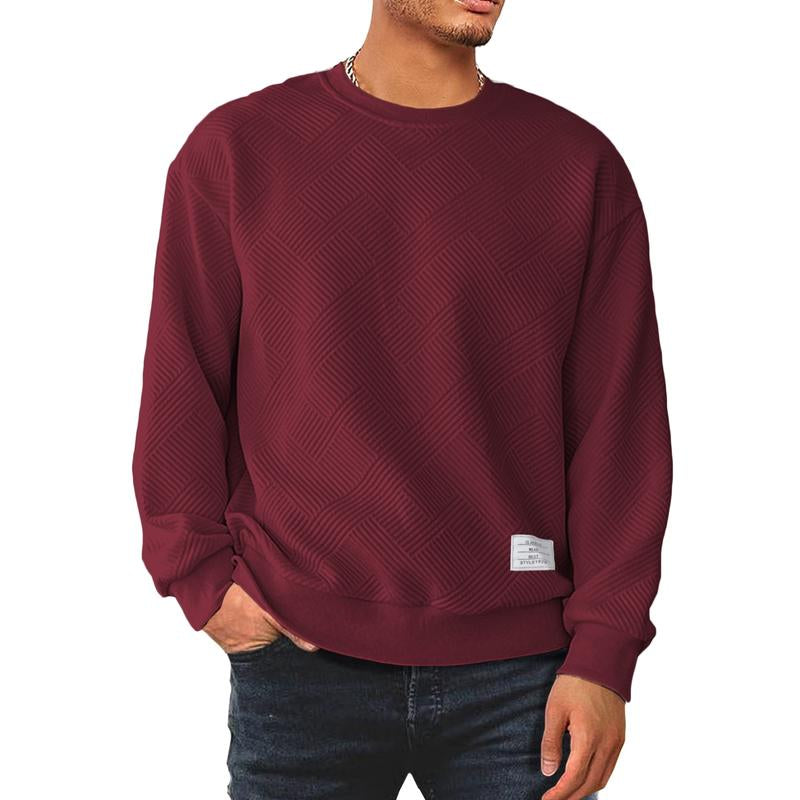 Dokotoo Men's Stylish Crewneck Sweatshirt - Long Sleeve Solid Color Pullover with Geometric Texture