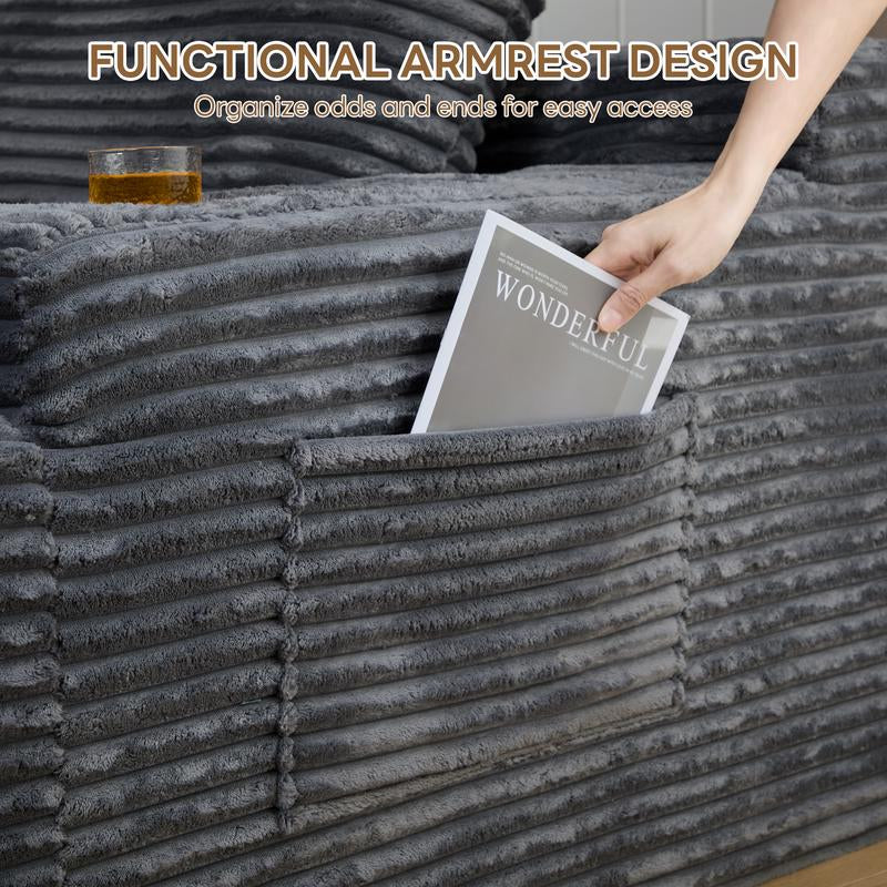 LIKIMIO 49" Oversized Chaise Lounge Sofa Bed with 2 Cup Holders & Storage Pocket - Plush Corduroy Upholstered, No Assembly Cloud Couch for Living Room, Bedroom, or Reading Nook - Kiki of DC Styles Store