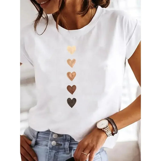 New in Y2k Love Heart Print Women Summer T Shirt Girl O Neck Funny Y2K Tops Tee Female 90s Casual Clothing
