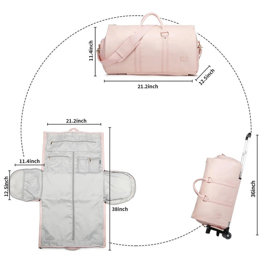 Travel in style with the SEYFOCNIA Pink PU Leather Rolling Garment Bag! Perfect for weekend getaways, this unisex expandable duffle bag is a must-have for your TikTok holiday haul! 🌟🧳✨