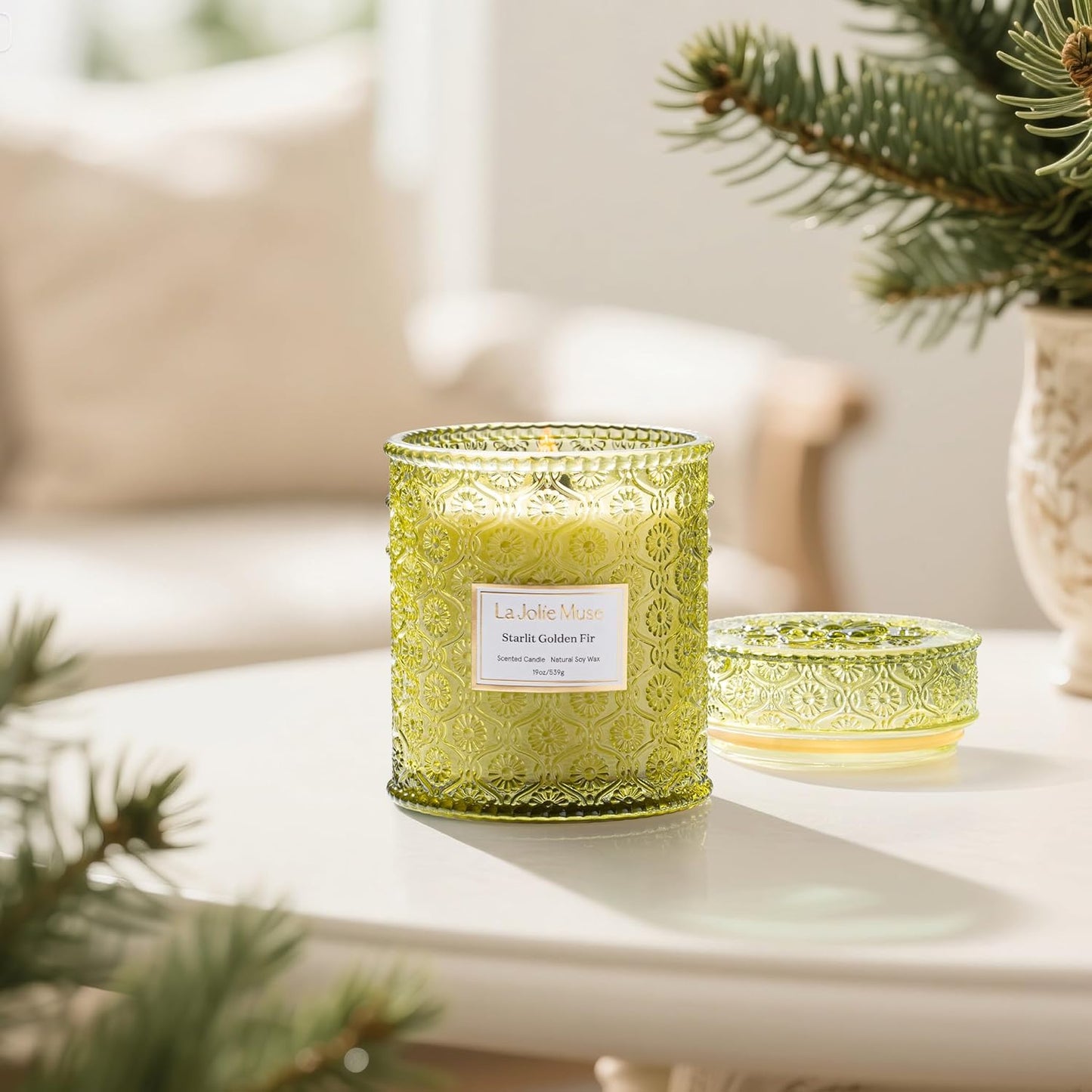 Fir & Cedarwood Candle, Christmas Candles for Home Scented, 19 Oz Large Wood Wicked Candle Gifts for Women&Men, 90 Hours Long Burning, Starlit Golden Fir - Kiki of DC Styles Store