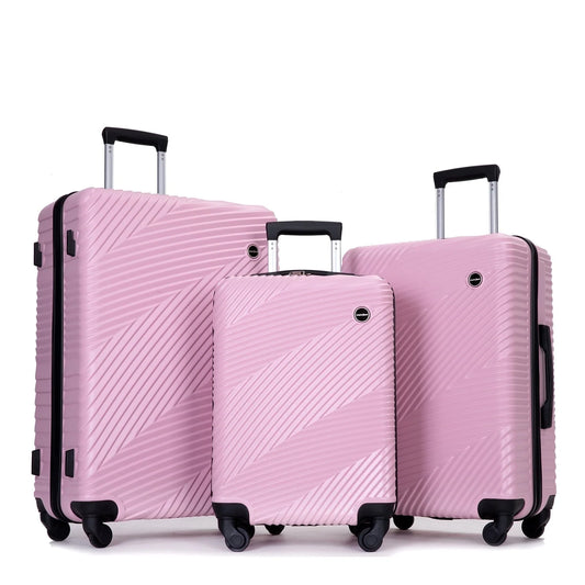 Luggage 3 Piece Set,Suitcase with Spinner Wheels Hardside Lightweight Luggage 20In24In28In.(Pink)