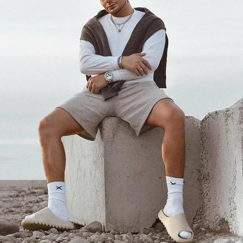 EVELLYHOOTD Men's 7" GSM360 Gray Heavyweight Cotton Sweat Shorts with Drawstring - Essential Clean Fit for Gym and Summer Wear M102 - Kiki of DC Styles Store