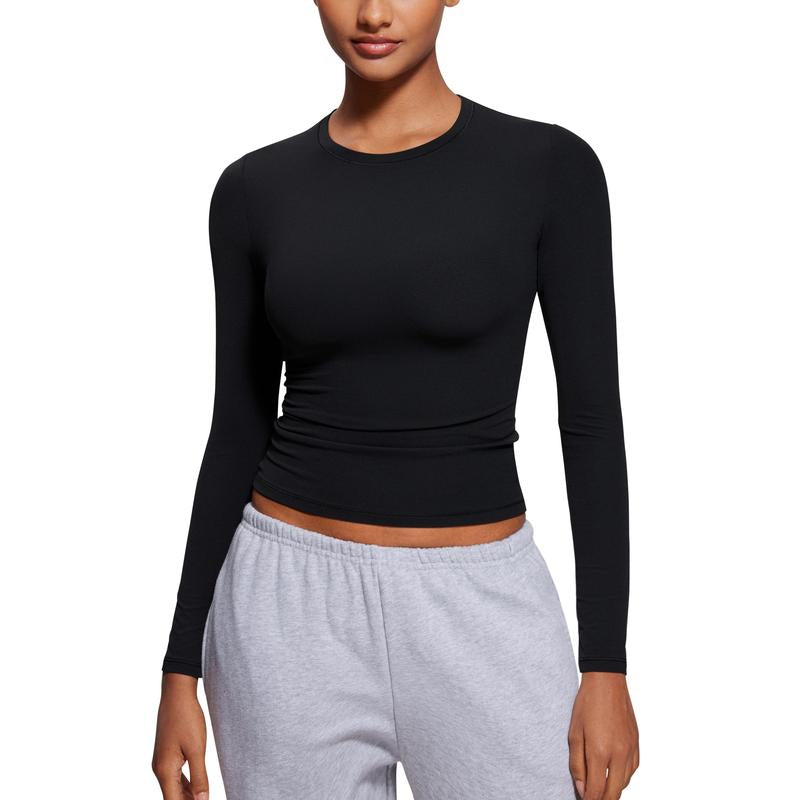 CRZ YOGA Long Sleeve Shirts for Women Soft Crew Neck Fall Basic Tight Tops Fitted Casual Going Out Tee Shirt - Kiki of DC Styles Store