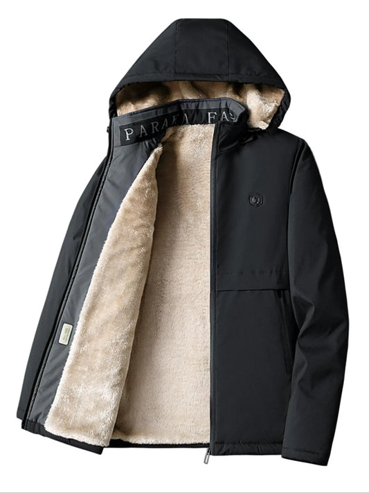 Men'S Solid Thermal Lined Zip up Heated Jacket with Detachable Hood, Zipper Pockets Long Sleeve Coat Outerwear for Winter, Men'S Clothing, Winter Clothing Men, Men Designer Clothes Winter Jacket