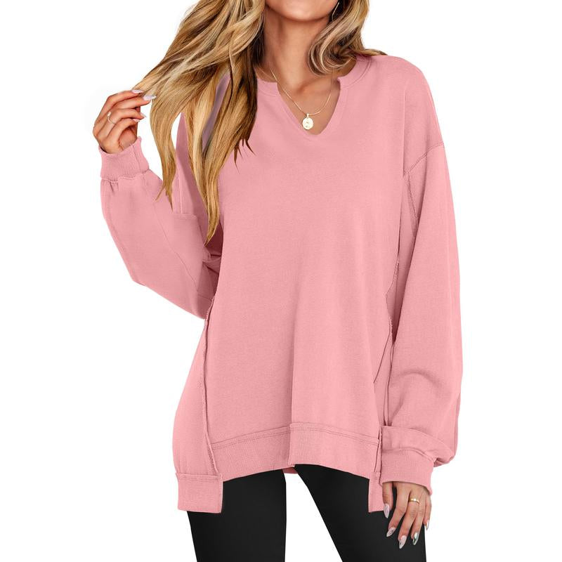 Oversized V Neck Sweatshirt for Women - Stylish Lightweight Long Sleeve Tunic for Winter Casual Wear and Teen Fashion - Kiki of DC Styles Store