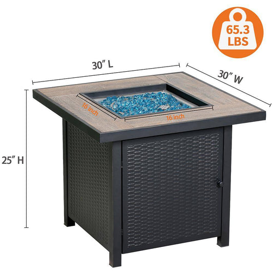 30-Inch 50,000 BTU Propane Gas Fire Pit Table - Stylish Square Design with Fire Glass for Outdoor Enjoyment
