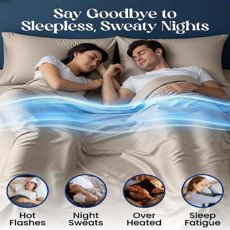 SLEEPHORIA 4 PC Cooling Sheets California King Size Bed Set - Temperature Regulating Bedding for Hot Sleepers - Deep Pocket Cooling Bed Sheets for Night Sweats and Comfort (Beige) - Kiki of DC Styles Store