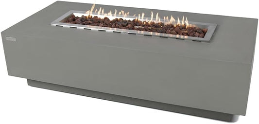 Granville 60" Modern Cast Concrete Fire Table - 45,000 BTU Natural Gas Fire Pit with Decorative Lava Rocks for Ultimate Outdoor Ambiance