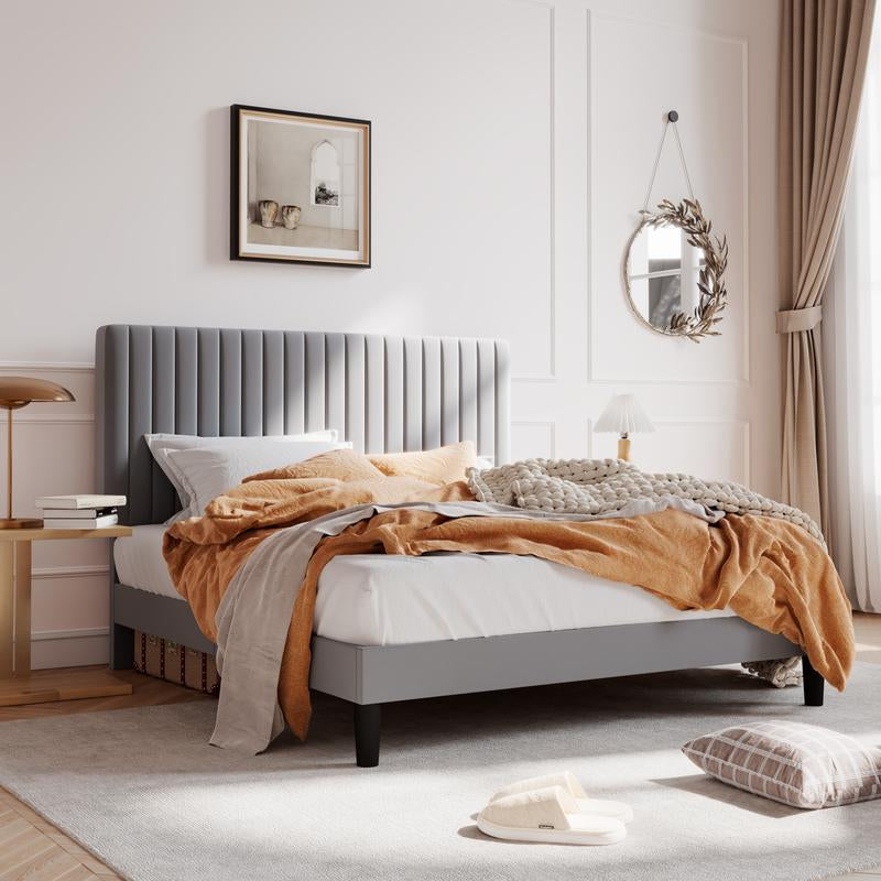 Luxurious SHA CERLIN Velvet Upholstered Platform Bed Frame with Adjustable Headboard - Sturdy and Stylish Design (Frame Only, Box Spring Optional) - Kiki of DC Styles Store