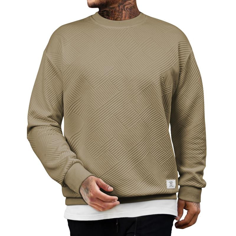 Dokotoo Men's Stylish Crewneck Sweatshirt - Long Sleeve Solid Color Pullover with Geometric Texture