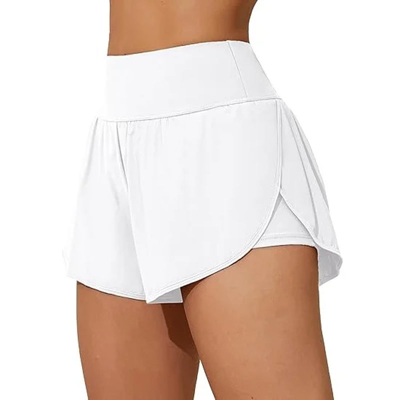 Women Swimming Trunks High Waist Wide Waist Band Side Split 2 in 1 Gym Yoga Fitness Shorts with Pockets Tankini Bottom