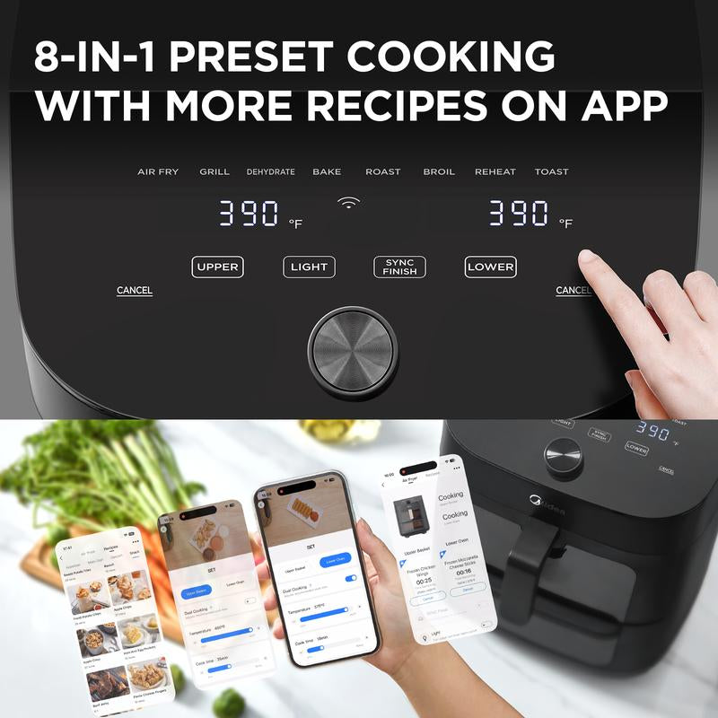 Midea 8 in 1 Dual Air Fryer, Deals for You Days, Gift, 11 Quart with 2 Independent Frying Baskets , Sync Finish, Wi-Fi Connectivity & 50+ App Recipes for Family-Sized Meals - Kiki of DC Styles Store