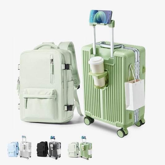 YGL Front Opening Luggage Sets Multifunctional Trolley Case Aluminum Frame Suitcase Set & TSA & Airline Certified Size, Carry-On Suitcase Can Be Used for Vacation, Travel, Business Trip, School and Outdoor Sports Carry-On Suitcase