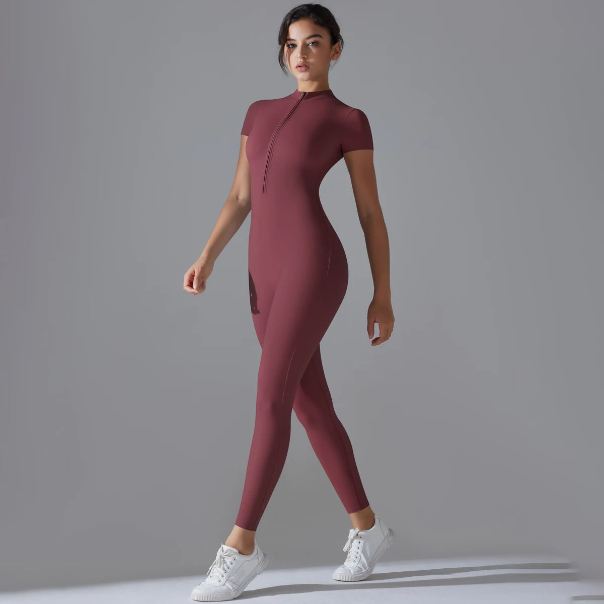 Yoga Set Women Zipper Short Sleeve one piece Gym suit Women's Sports Shapewear Solid Color Nylon Yoga Bodysuit