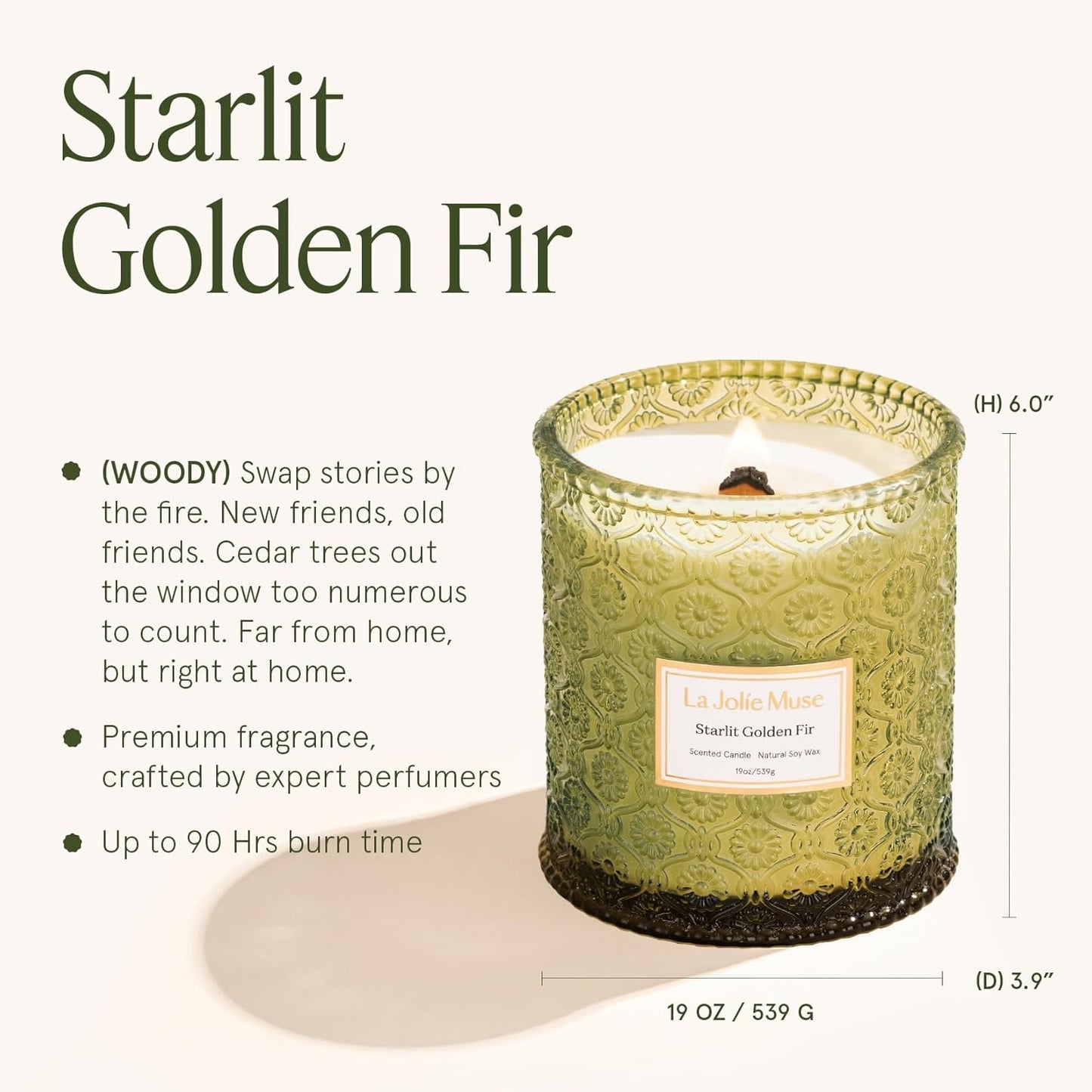 Fir & Cedarwood Candle, Christmas Candles for Home Scented, 19 Oz Large Wood Wicked Candle Gifts for Women&Men, 90 Hours Long Burning, Starlit Golden Fir - Kiki of DC Styles Store