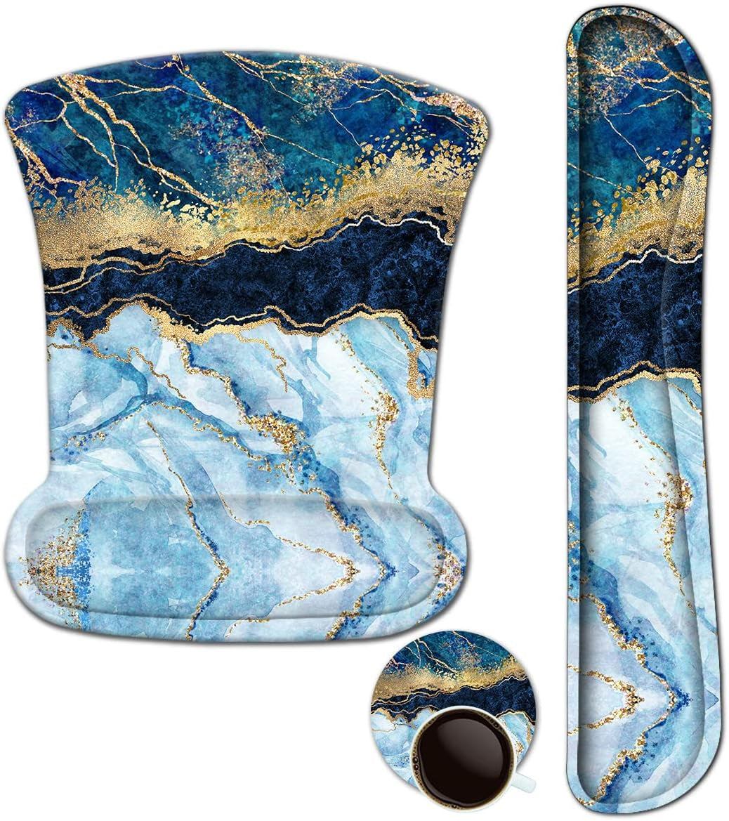 Keyboard Wrist Rest and Mouse Pad with Wrist Support, Ergonomic Mouse Pad, Durable Comfortable Lightweight for Easy Typing Pain Relief, Memory Foam Keyboard Mousepad Set, Teal Turqoise Marble - Kiki of DC Styles Store