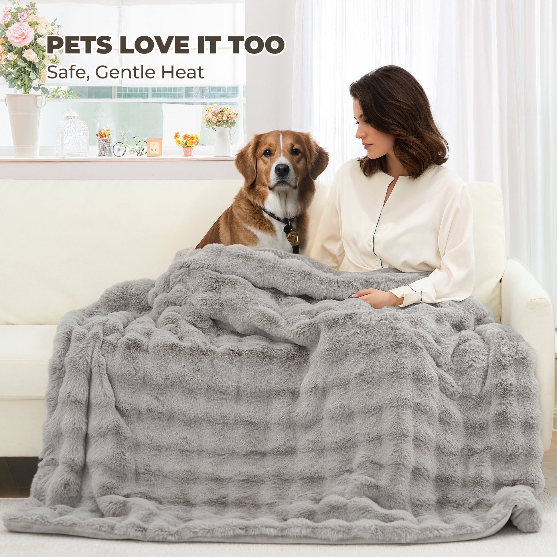Electric Throw Blanket 50"X60", Faux Fur Heated Throw, 6 Heating Levels, 4 Hours Timer, Gray - Kiki of DC Styles Store