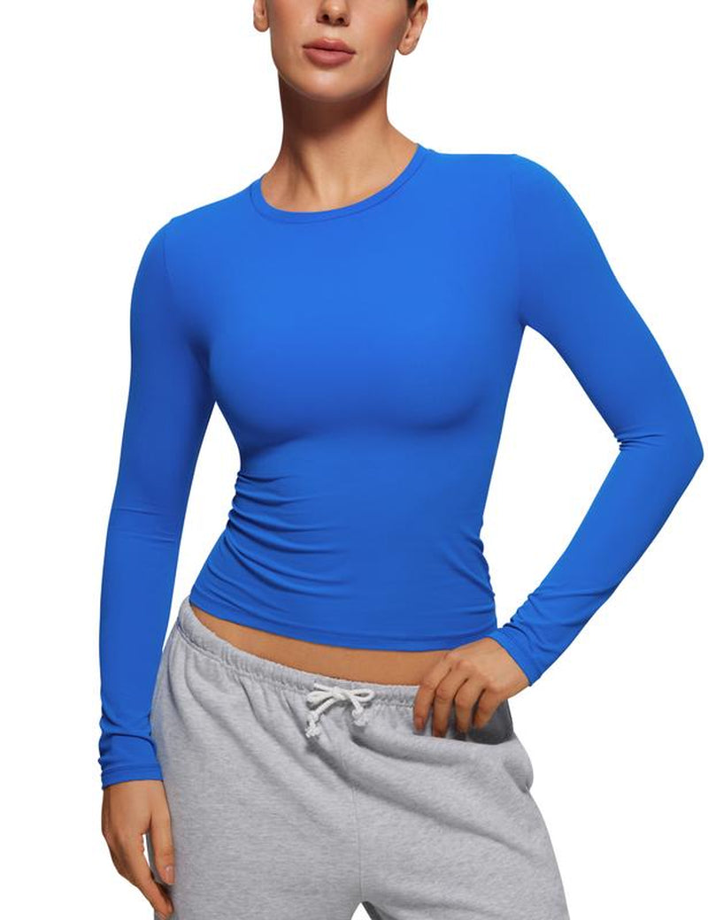 CRZ YOGA Long Sleeve Shirts for Women Soft Crew Neck Fall Basic Tight Tops Fitted Casual Going Out Tee Shirt - Kiki of DC Styles Store