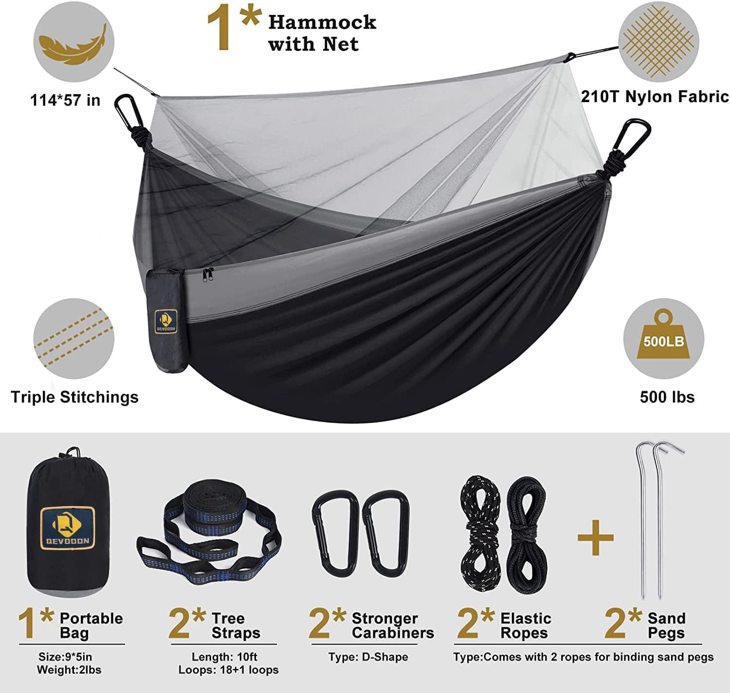 Camping Hammock with Net,Travel Portable Lightweight Hammocks with Tree Straps and Solid D-Shape Carabiners,Parachute Nylon Hammock for Outsides Backpacking Beach Backyard Patio Hiking - Kiki of DC Styles Store