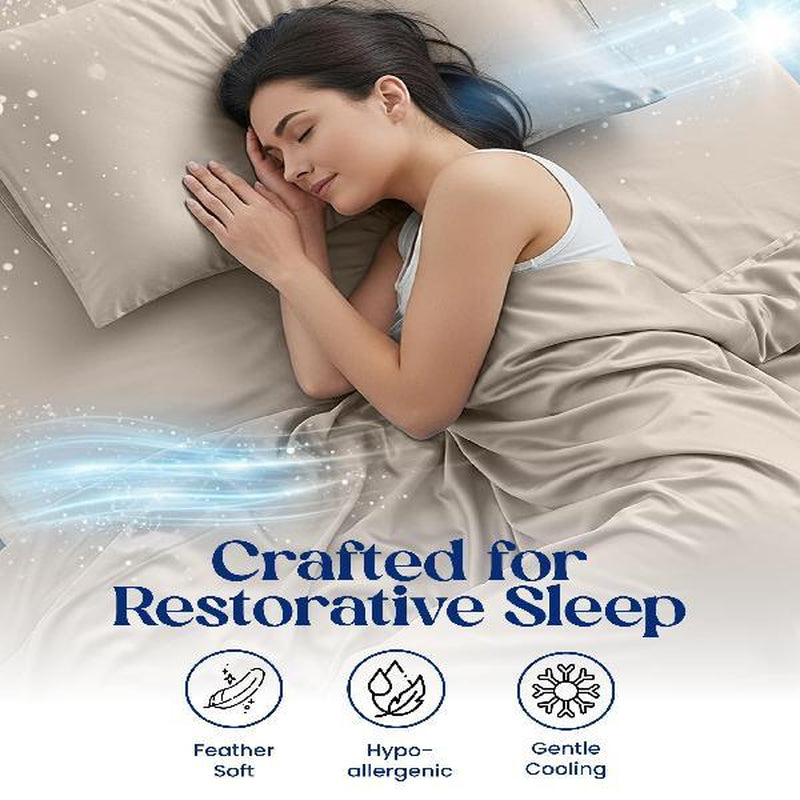 SLEEPHORIA 4 PC Cooling Sheets California King Size Bed Set - Temperature Regulating Bedding for Hot Sleepers - Deep Pocket Cooling Bed Sheets for Night Sweats and Comfort (Beige) - Kiki of DC Styles Store