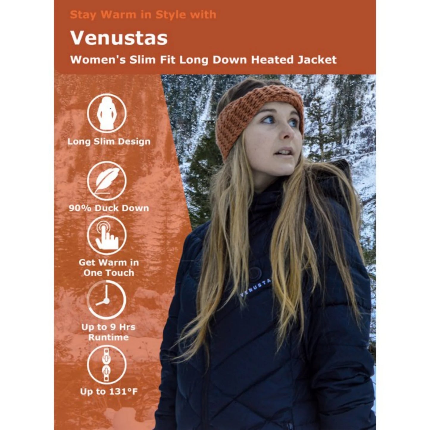 Women'S Heated down Jacket with Battery Pack 7.4V, Long Puffer Winter Jacket Coat (Black, 2XL)