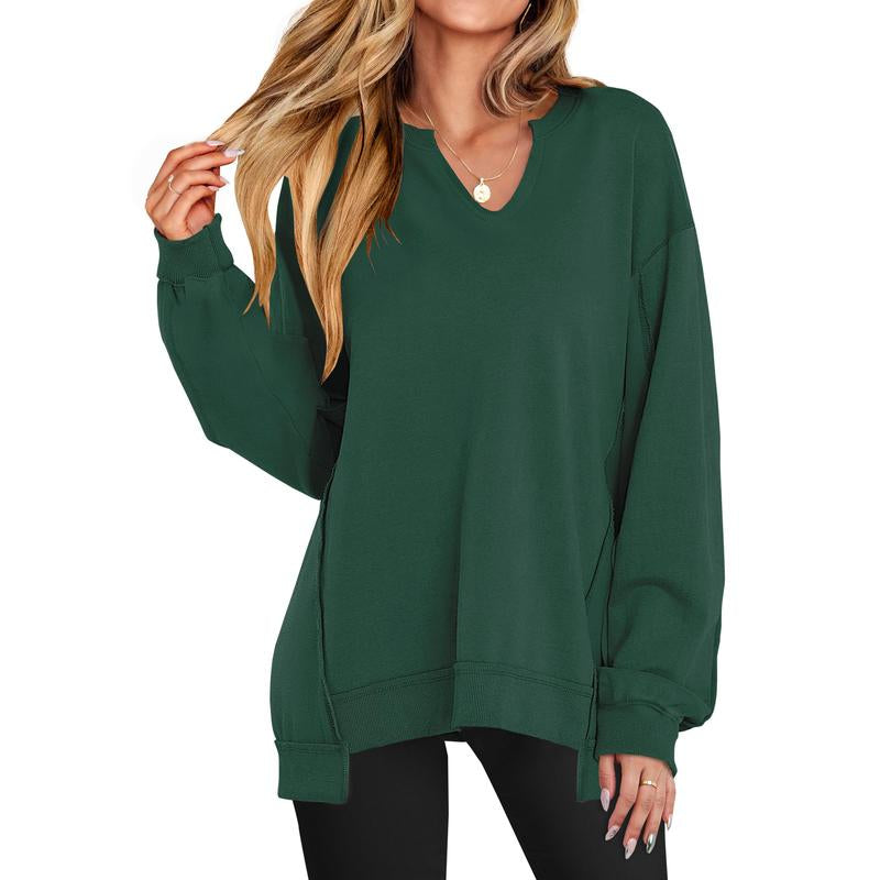 Oversized V Neck Sweatshirt for Women - Stylish Lightweight Long Sleeve Tunic for Winter Casual Wear and Teen Fashion - Kiki of DC Styles Store