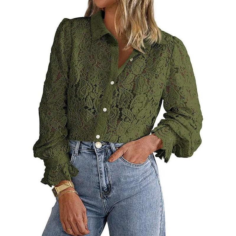BTFBM Women'S Lace Blouses Long Sleeve Button down Tops 2025 Fall Fashion Shirt - Kiki of DC Styles Store