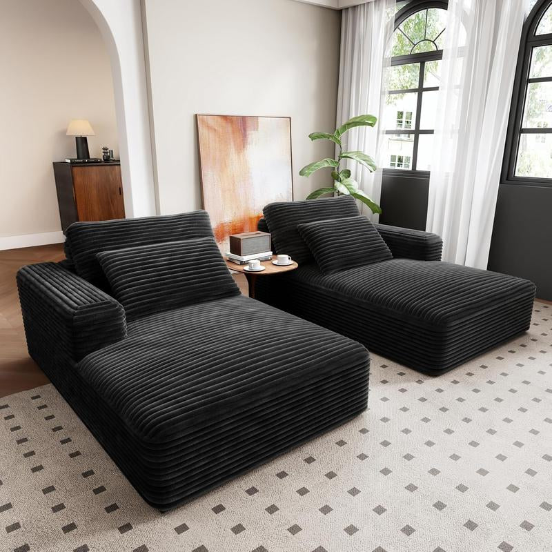 LIKIMIO 49" Oversized Chaise Lounge Sofa Bed with 2 Cup Holders & Storage Pocket - Plush Corduroy Upholstered, No Assembly Cloud Couch for Living Room, Bedroom, or Reading Nook - Kiki of DC Styles Store