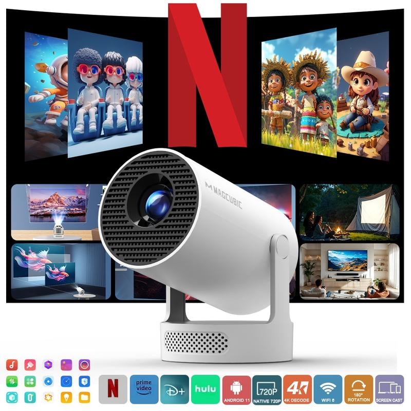 [US Warehouse] Magcubic Hy300Pro+ Android 11 Mini Projector 4K Videosource Supported 290ANSI 0.9:1 Short Projection Throw Ratio Native 1280*720P WIFI6 BT5.4 Android11 Built-In Speaker & Appstore Allwinner H713 Home Cinema Smart Projector Upgraded Hy300Pro - Kiki of DC Styles Store