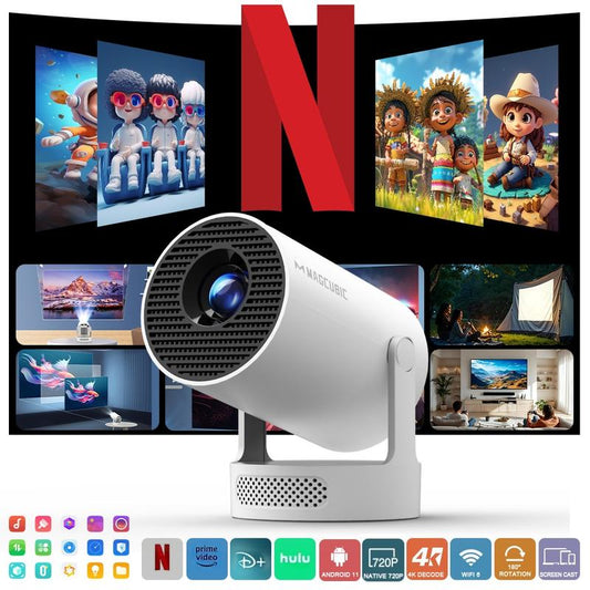[US Warehouse] Magcubic Hy300Pro+ Android 11 Mini Projector 4K Videosource Supported 290ANSI 0.9:1 Short Projection Throw Ratio Native 1280*720P WIFI6 BT5.4 Android11 Built-In Speaker & Appstore Allwinner H713 Home Cinema Smart Projector Upgraded Hy300Pro - Kiki of DC Styles Store