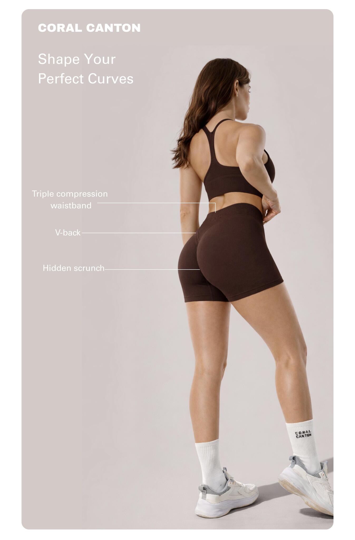 Coral Canton Sports Shorts High Waistband Butt Lifting Coral Canton Sports