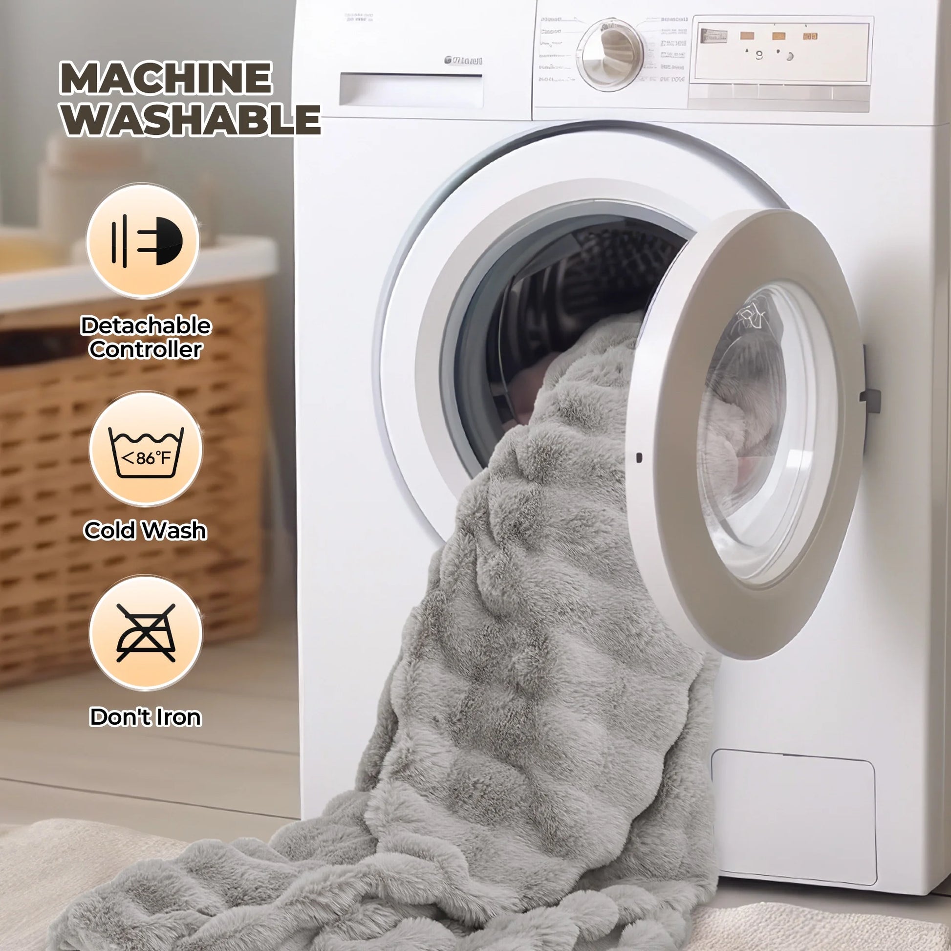 Electric Throw Blanket 50"X60", Faux Fur Heated Throw, 6 Heating Levels, 4 Hours Timer, Gray - Kiki of DC Styles Store