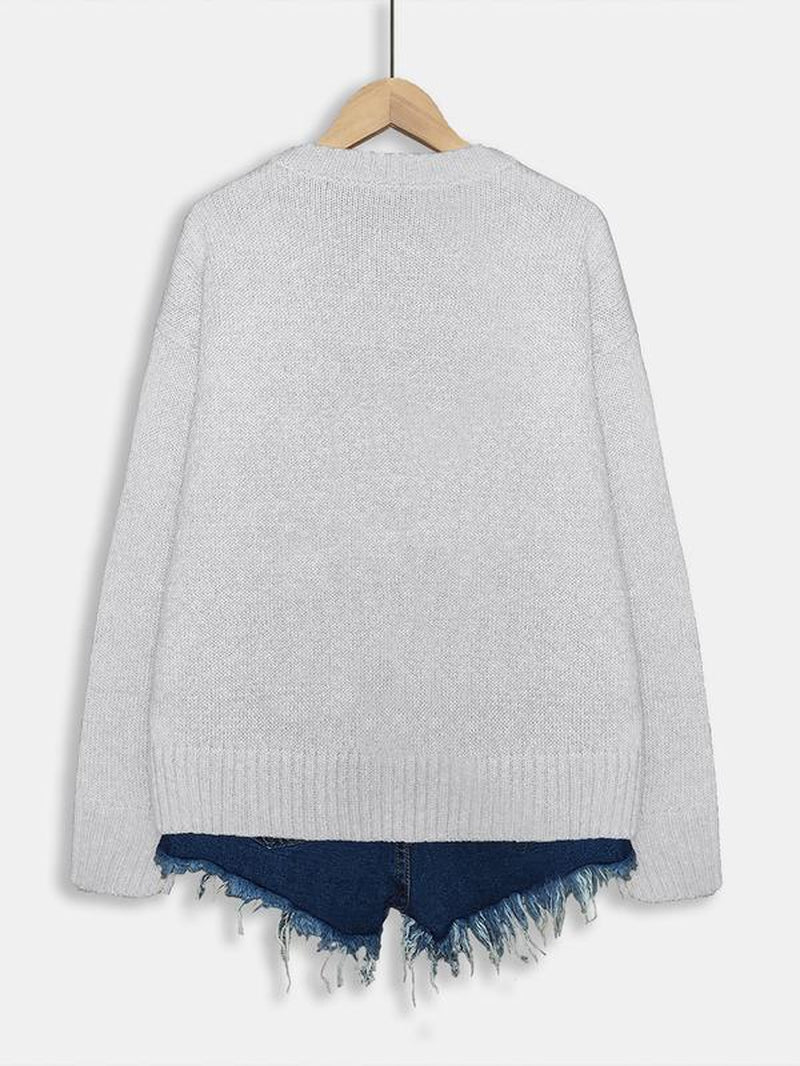 Women'S Cartoon Animal Print round Neck Sweater, Casual Long Sleeve Crew Neck Jumper for Fall & Winter, Fashion Women'S Knitwear for Daily Wear, Tops, Womenswear - Kiki of DC Styles Store