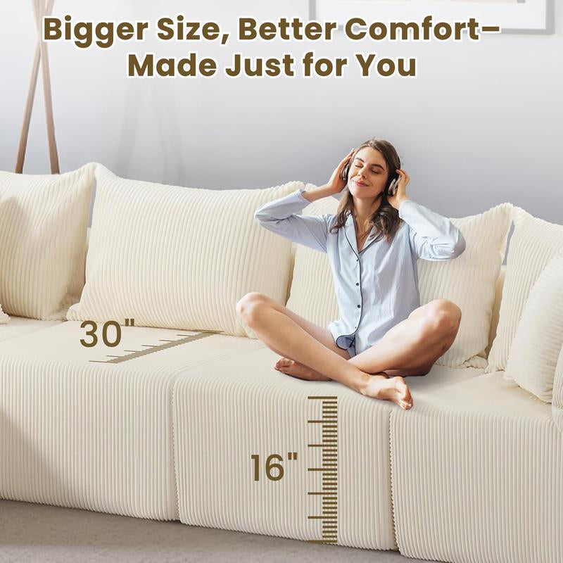 Oversize 131” L Shaped Modular Sectional Sofa Cloud Couches for Living Room,No Assembly Corduroy Convertible Sleeper Sofa Bed,Compression Memory Foam - Kiki of DC Styles Store